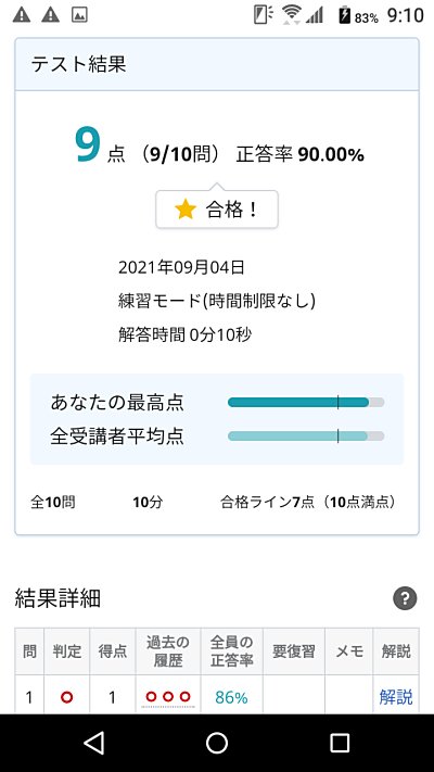 問題演習の結果を履歴で確認できる